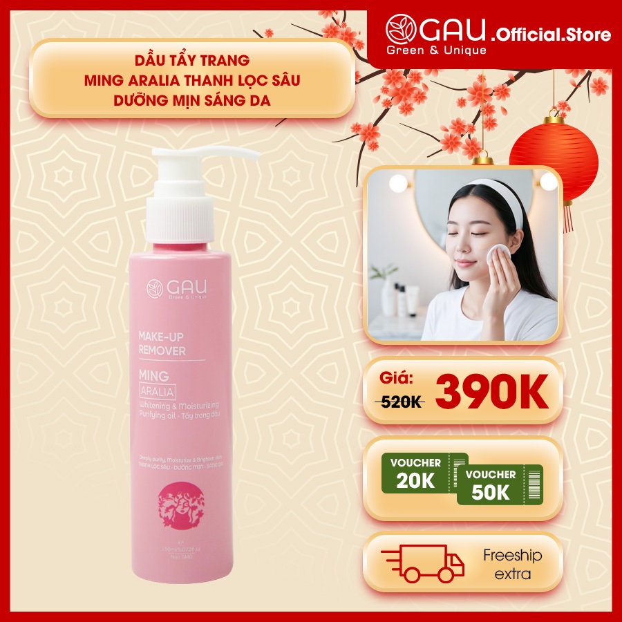 Dầu Tẩy Trang Tự nhiên Nhân Sâm Đinh Lăng GAU Sạch Sâu Bay Makeup Chống lão hoá Trắng Mịn da 150ml