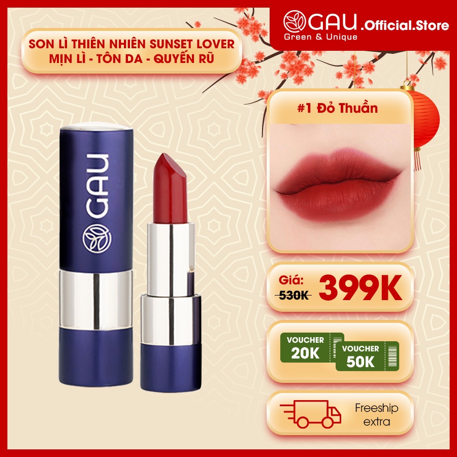 Son Lì Tự Nhiên #1 ĐỎ THUẦN Chính Hãng Không Chì Lâu Trôi An toàn Ăn được GAU SUNSET LOVER