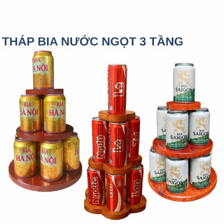 Combo 2 Tháp bày bia nước ngọt, Tháp 3 tầng trưng bày ngày Tết ban thờ phủ bóng hàng dày đẹp