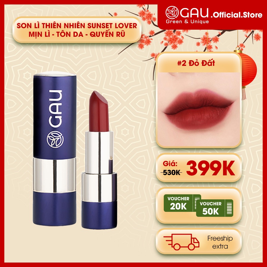 Son Lì Tự Nhiên #2 ĐỎ CHERRY Chính Hãng Không Chì Lâu Trôi An toàn Ăn được GAU SUNSET LOVER