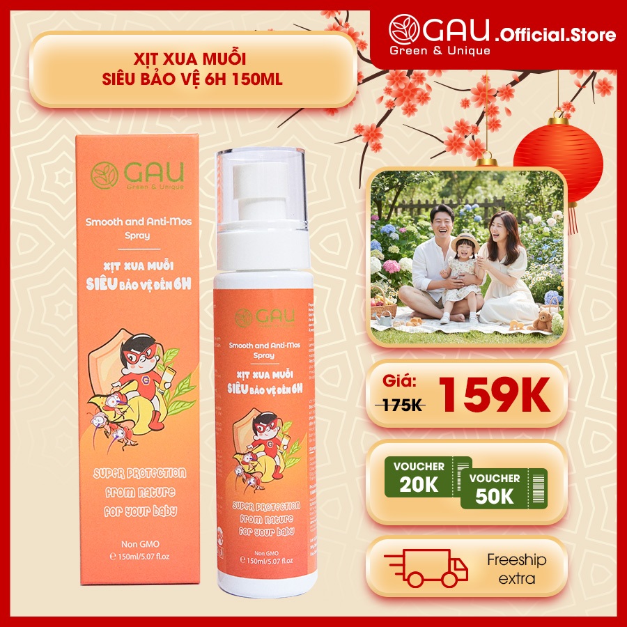Xịt Xua Muỗi Thiên Nhiên GAU Cho Bé từ Sơ sinh Ngăn Muỗi 6 Giờ Smooth & Anti-Mos Chính hãng An lành