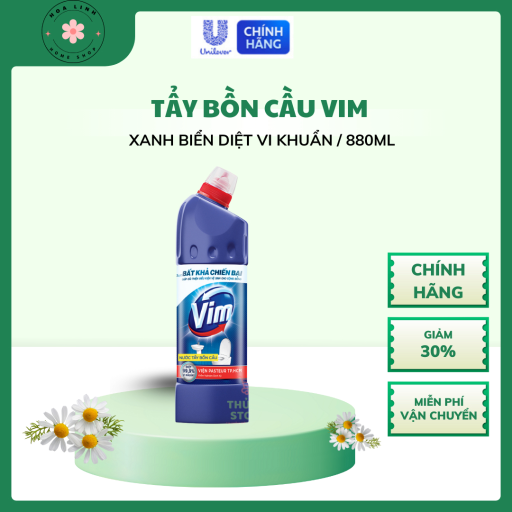 Nước Tẩy Bồn Cầu Vim Xanh Biển Diệt Khuẩn - Chai 880ML