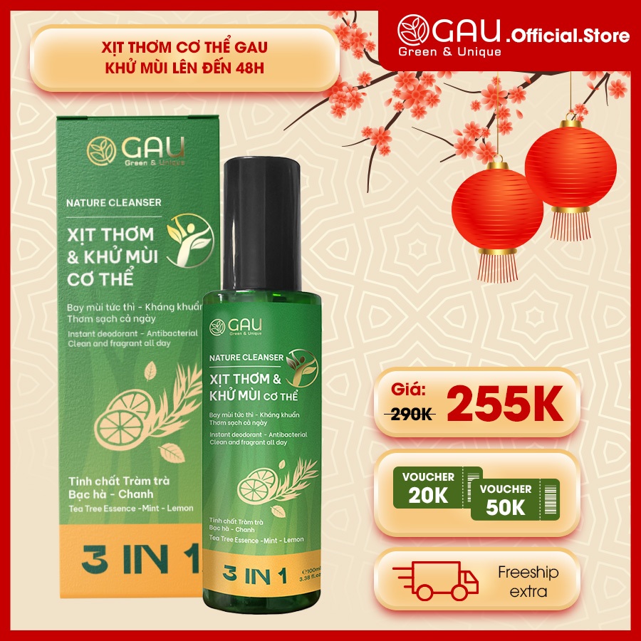 XỊT THƠM CƠ THỂ & NÁCH GAU KHỬ MÙI CẢ NGÀY, HƯƠNG QUẢ THANH MÁT TỰ NHIÊN GIỮ ẨM MỀM DA 120ml