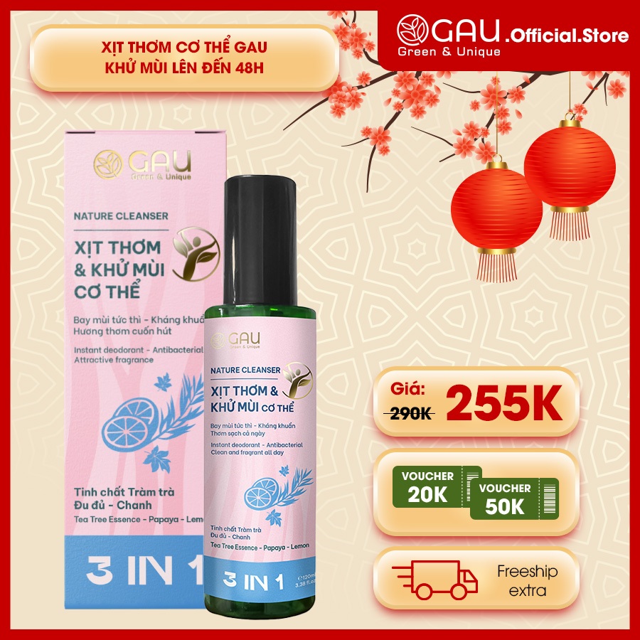 XỊT THƠM CƠ THỂ & NÁCH GAU KHỬ MÙI CẢ NGÀY, HƯƠNG NƯỚC HOA SANG TRỌNG TỰ NHIÊN GIỮ ẨM MỀM DA 120ml