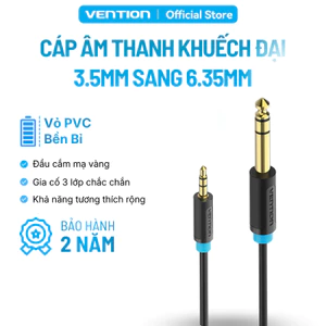 Cáp Âm Thanh Khuếch Đại Chuyển Đổi 3.5Mm Sang 6.35Mm Vention, Cáp Aux Đực Sang Đực Đầu Mạ Vàng Khả Năng Tương Thích Rộng