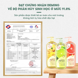Combo 3 Chai Nước Rửa Chén Bát TopGia Thành Phần Tự Nhiên, Làm Sạch Dầu Mỡ, Bảo Vệ Da Tay, Chai 1kg