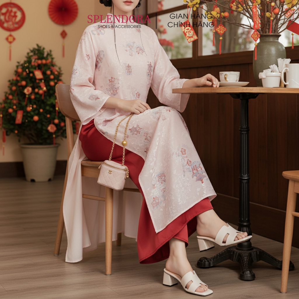 Giày guốc nữ Splendora quai chữ H da vân sần gót bọc da cao 5cm chăc chắn  thời trang - M7H