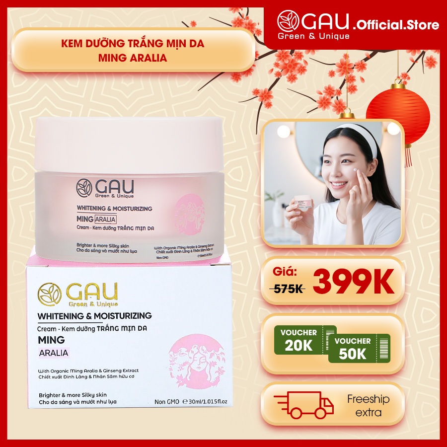 Kem Dưỡng Cream Trắng mịn, Giảm Nám, Chính hãng GAU Tự nhiên từ Saponin Nhân Sâm giàu Vitamin C, E