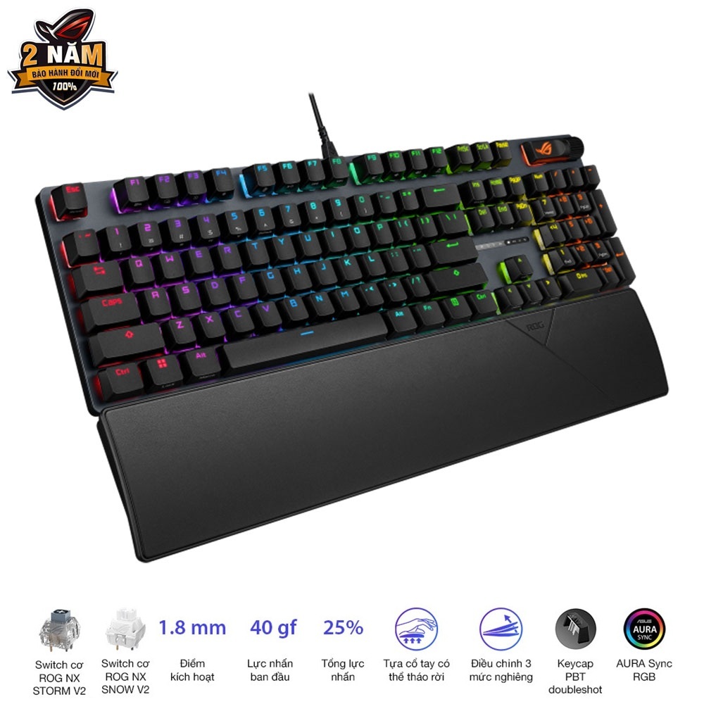 Bàn phím gaming có dây Asus ROG Strix Scope II X, Switch cơ ROG NX V2 có thể Hotswap, Mút giảm âm