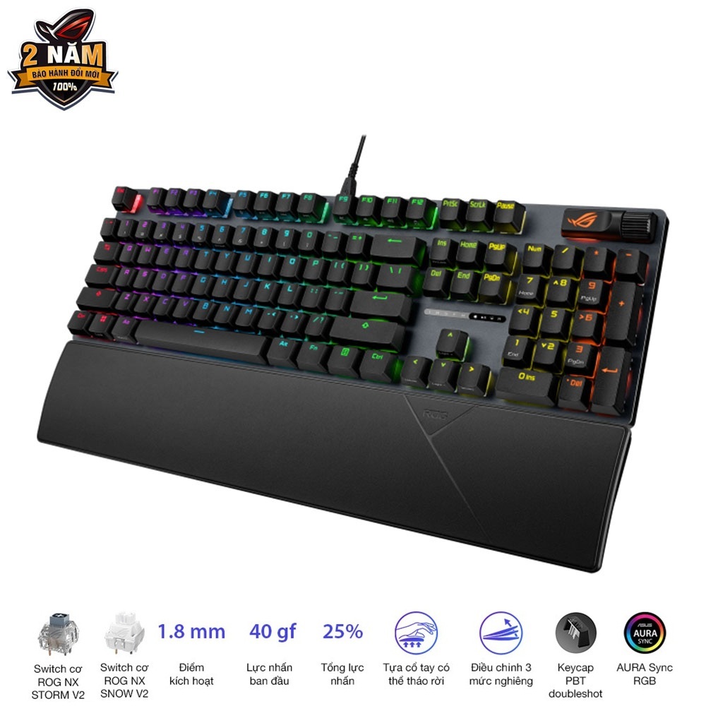 Bàn phím gaming có dây Asus ROG Strix Scope II X, Switch cơ ROG NX V2 có thể Hotswap, Mút giảm âm