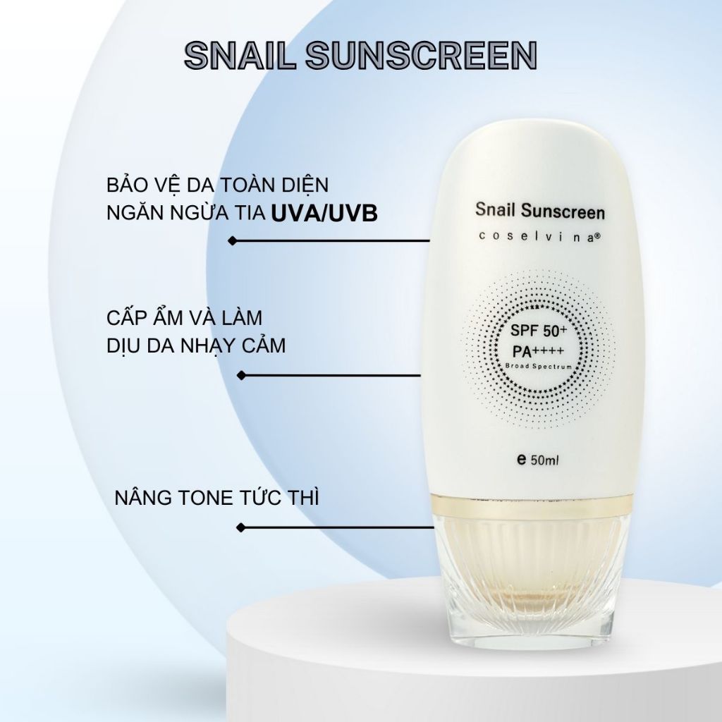 Kem Chống Nắng COSELVINA Snail Sunscreen 50ml – Dưỡng Ẩm & Hỗ Trợ Bảo Vệ Da.