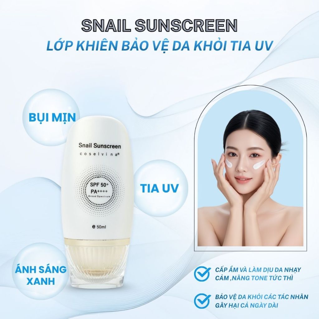 Kem Chống Nắng COSELVINA Snail Sunscreen 50ml – Dưỡng Ẩm & Hỗ Trợ Bảo Vệ Da.