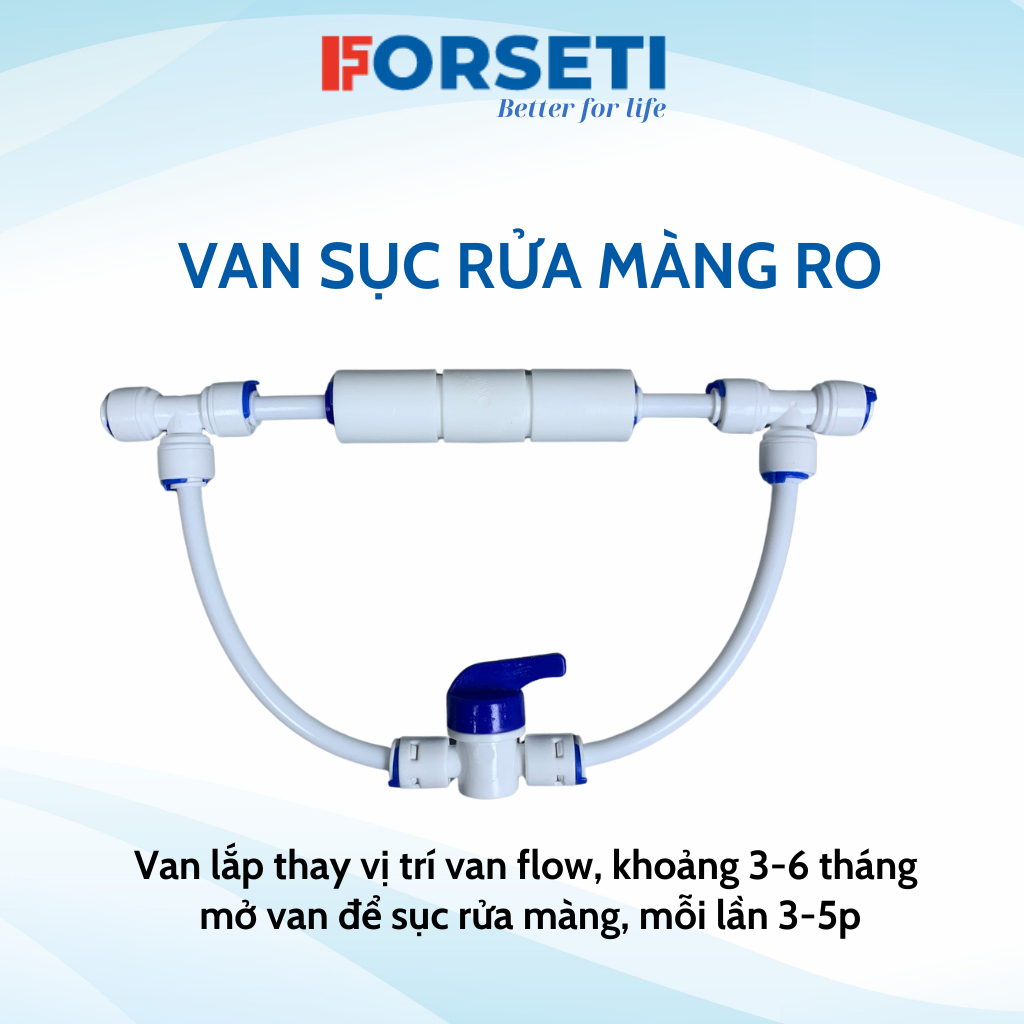 Van Sục Rửa Màng RO FORSETI Lắp Sẵn Gồm Van Thải, Van Xả Tay, 2 Cút T Cắm Nhanh Phi 6