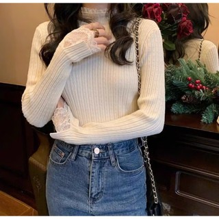 Áo len nữ xẻ tay tiểu thư phối ren - Mẫu hot Tết 2026 - Joie Trendy