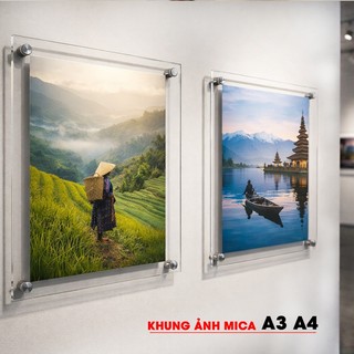 Khung ảnh mica trong treo tường, khung bằng khen A3 A4, khung ảnh acrylic trong suốt - Tặng kèm phụ kiện ốc vít
