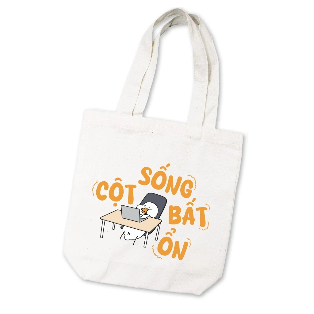 Túi vải canvas có khóa kéo, có túi phụ hình Cột Sống Bất Ổn hài hước dễ thương túi tote du lịch 30x45cm tota0281