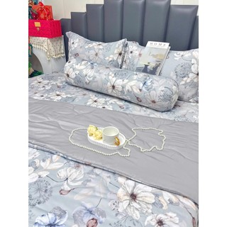 🍰SIÊU ĐẸP️️🍰Bộ Ga Gối Lụa Lyocell Sợi Tre Trăm Hoa Đua Nở Thoáng Mát, Chăn Chần Bông_Chăn ga sỉ HCM