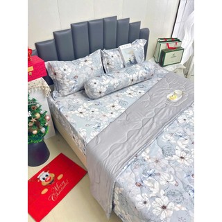 🍰SIÊU ĐẸP️️🍰Bộ Ga Gối Lụa Lyocell Sợi Tre Trăm Hoa Đua Nở Thoáng Mát, Chăn Chần Bông_Chăn ga sỉ HCM