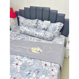 🍰SIÊU ĐẸP️️🍰Bộ Ga Gối Lụa Lyocell Sợi Tre Trăm Hoa Đua Nở Thoáng Mát, Chăn Chần Bông_Chăn ga sỉ HCM