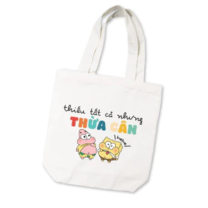 Túi vải canvas có khóa kéo, có túi phụ hài hước Thiếu tất cả nhưng thùa cân túi tote ngộ nghĩnh 30x45cm tota0284