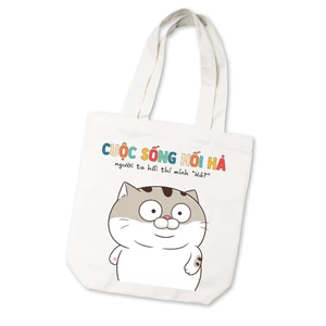 Túi vải canvas có khóa kéo, có túi phụ hình Cuộc sống hối hả ai hối thì mình hả Meow hài hước dễ thương 30x45cm tota0279