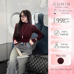 Áo thun zip GUMIN thiết kế áo dài tay cổ ôm có đệm vai sang trọng, Áo thun nữ thu đông dày dặn cao cấp