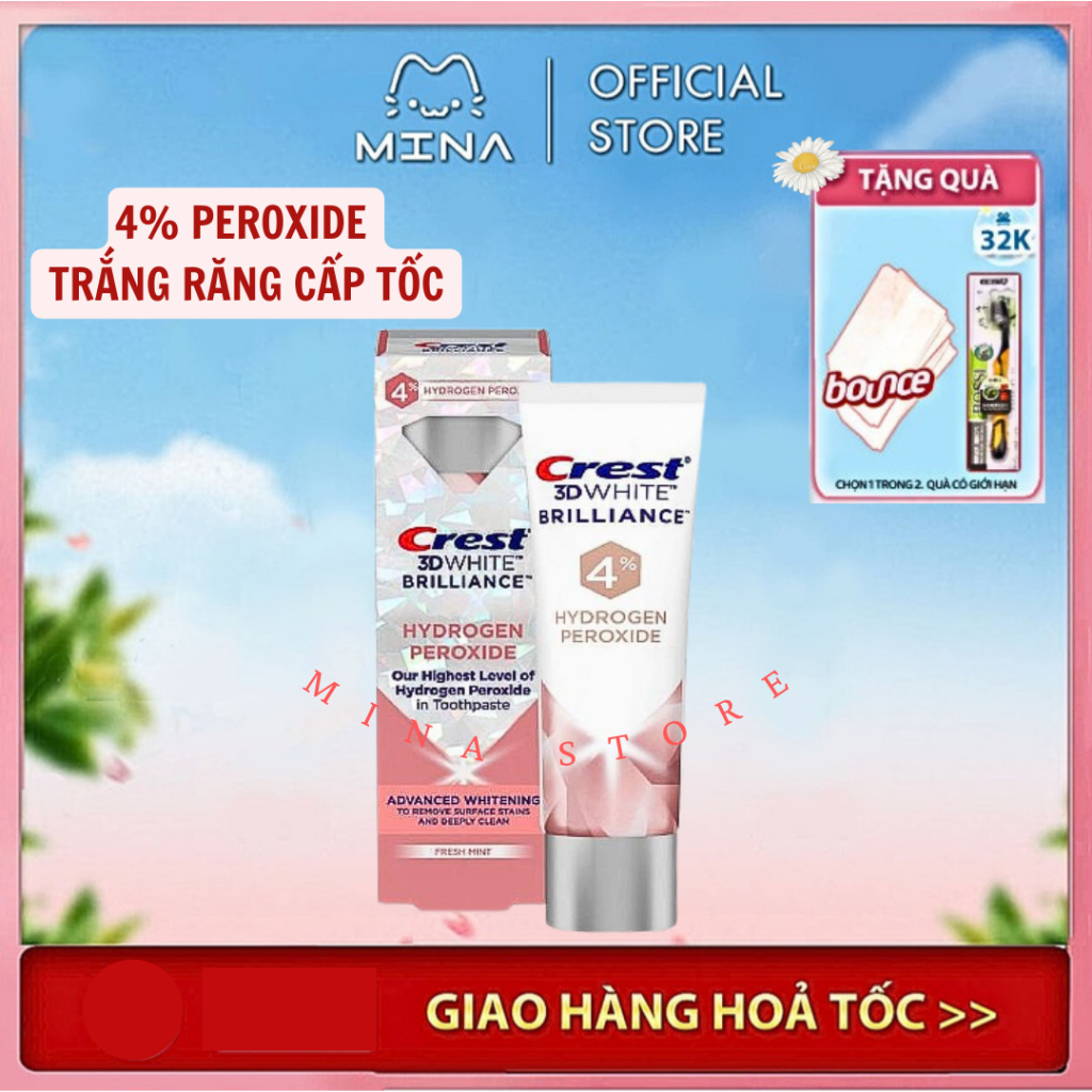 Kem Đánh Răng Làm Trắng Răng Crest 3D White Brilliance 4% Hydrogen Peroxide 85g