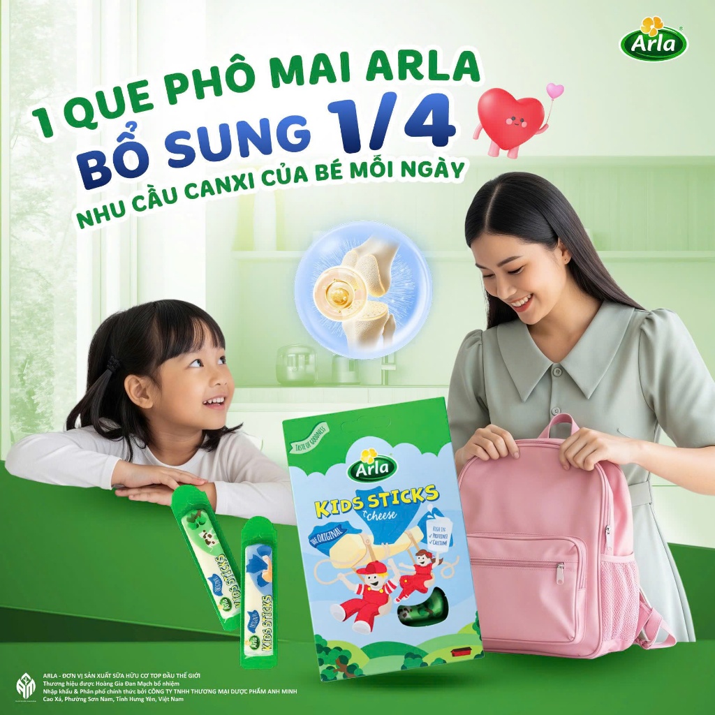 Phô mai que Arla Kids Sticks vị thơm ngon Hộp 6 gói (18g) cung cấp protein, canxi cho trẻ em