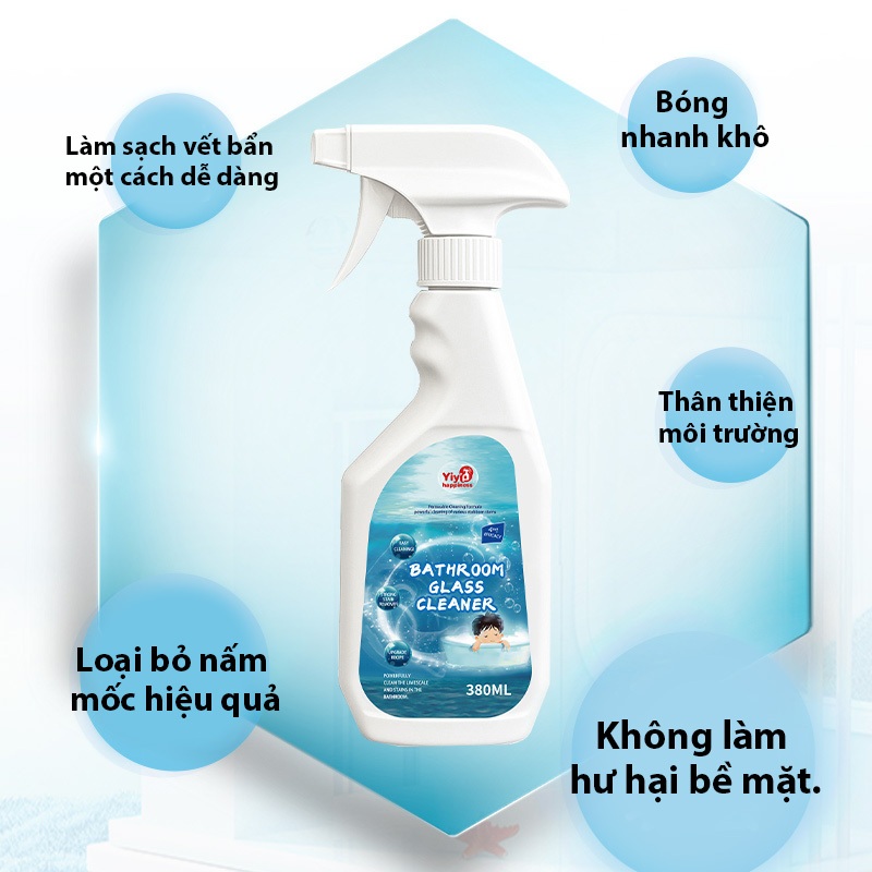 Tẩy cặn canxi,loại bỏ cặn bẩn & nấm mốc， tẩy kính, vòi sen, bồn sứ, chậu tắm, gạch men, gương soi nhà tắm YIyi 380ml