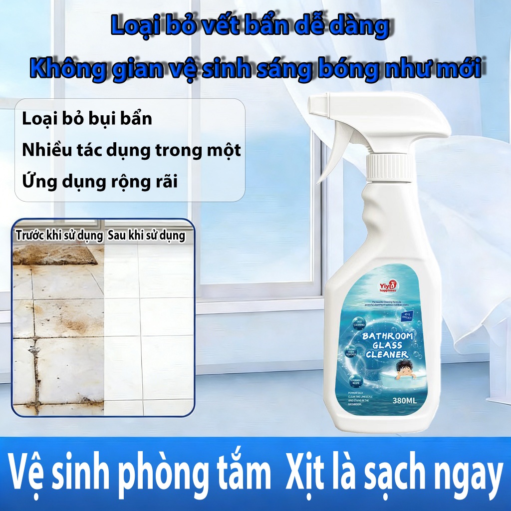 Tẩy cặn canxi,loại bỏ cặn bẩn & nấm mốc， tẩy kính, vòi sen, bồn sứ, chậu tắm, gạch men, gương soi nhà tắm YIyi 380ml