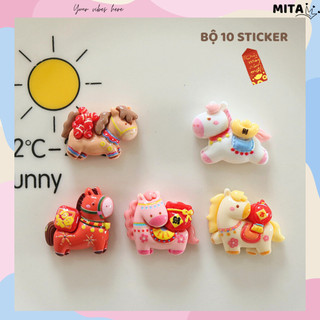 Bộ 10 Sticker, Charm 3D chủ đề Tết 2026, Xuân Bính Ngọ nhựa cứng gắn Dép Sục, Cá sấu JB-428 Mita