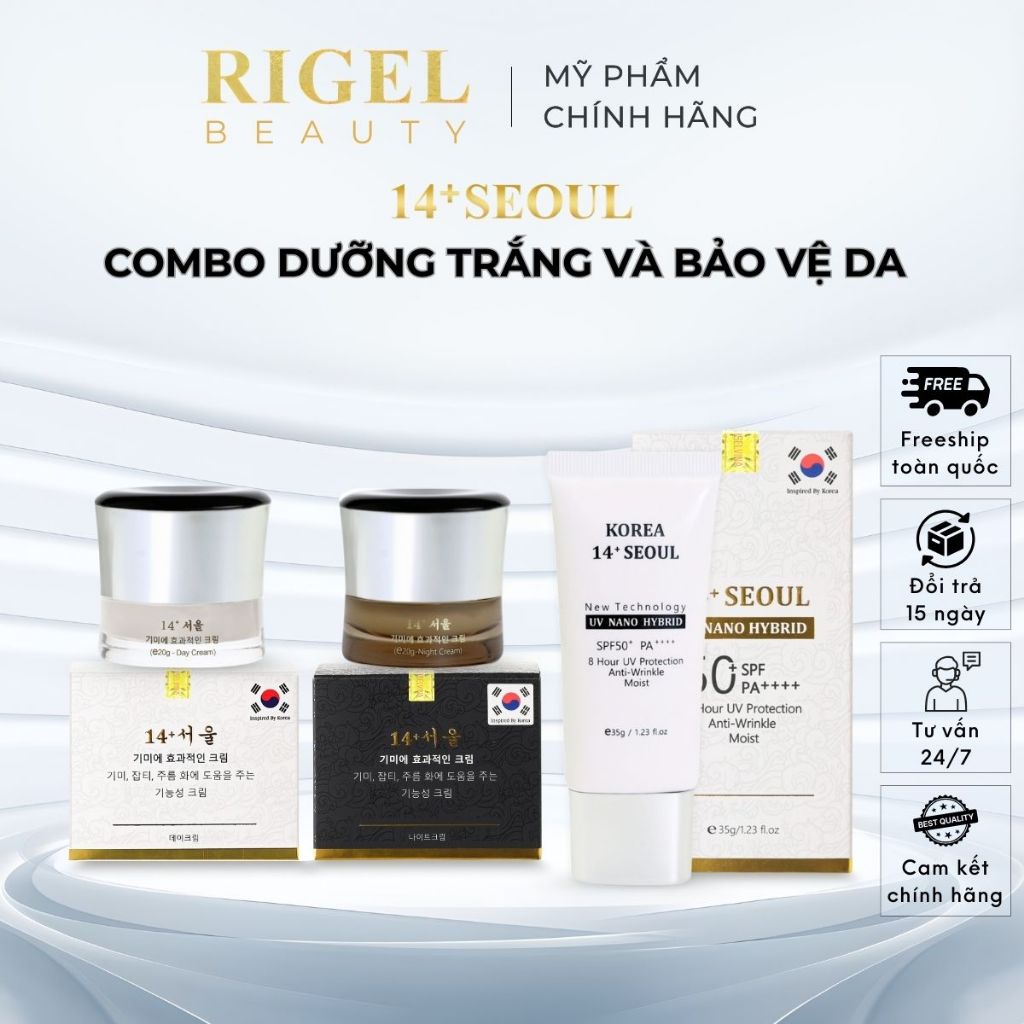 Combo 3 Sản Phẩm 14+ Seoul – Kem Nám Ngày, Kem Nám Đêm & Kem Chống Nắng SPF50+