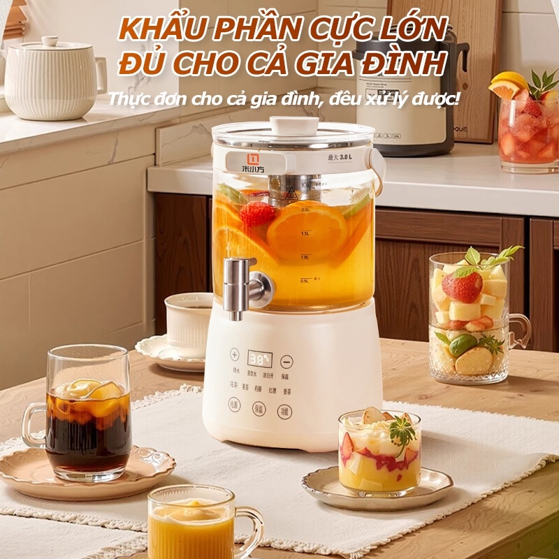 EXYT Ấm thông minh đa năng 3L-1000W - giữ nhiệt 24h, 9 chức năng, hiển nhiệt, đa mức nhiệt, thủy tinh dày, tặng rây lọc
