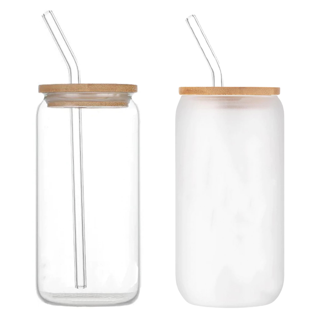 Cốc Thủy Tinh Trong Suốt/ Nhám 500ml 16Oz, Chịu Nhiệt Cao, Ly Thủy Tinh Nắp Gỗ