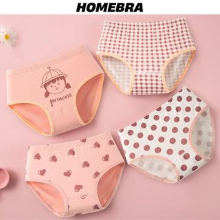 Set 4 quần lót bé gái tam giác, đồ lót trẻ em quần chip chất cotton co dãn họa tiết xinh xắn L7003