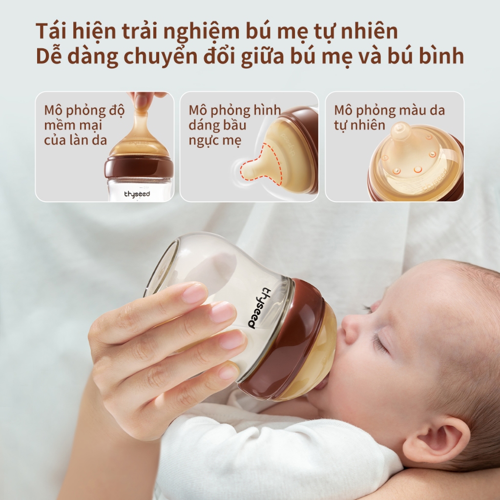 [Thủy tinh] Bình sữa chống đầy hơi cho trẻ sơ sinh Thyseed chống sặc núm ti siêu mềm 160ml/240ml
