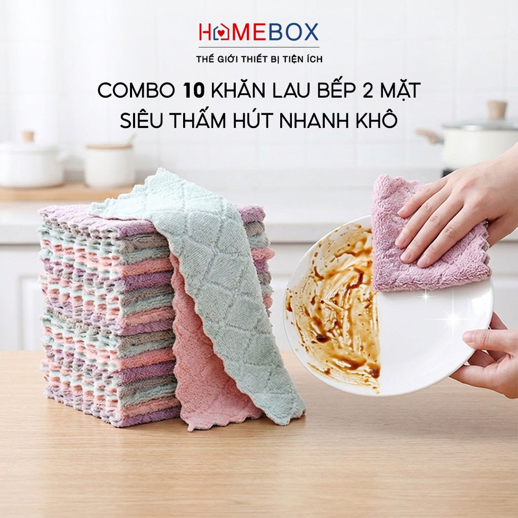 Combo 10 Khăn Lau Bếp 2 Mặtái Sử Dụng Giẻ Lau Tay Nhà Bếp Vệ Sinh Đa Năng Jyoohome - Hình Ảnh Thực Tế