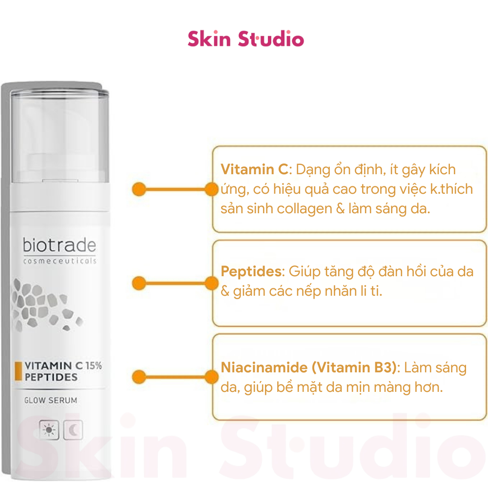 Serum Biotrade dưỡng trắng chống lão hóa phục hồi da Biotrade Vitamin C 15% Peptides Glow Serum