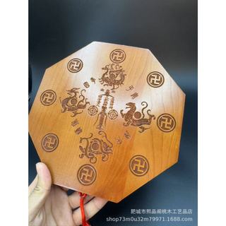 Gương bát quái cầu lồi gỗ đào tự nhiên treo cửa nhà dùng phong thủy