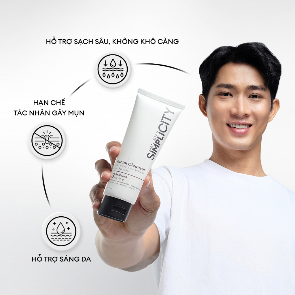 Combo Sạch anh sạch em Men Stay Simplicity: Sữa rửa mặt 3 tác động 100g & Dung dịch vệ sinh nam làm sạch ngăn mùi 80ml