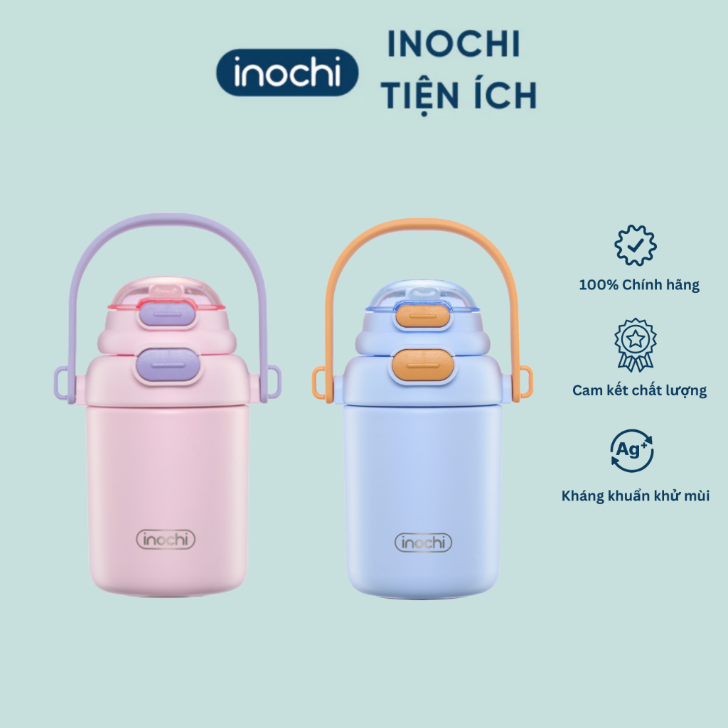 [NEW] Bình Giữ Nhiệt Inochi FUJI POP 450ml  4 lớp cách nhiệt, 2 cách uống, có quai cầm và dây đeo tiện lợi