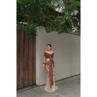 GIANG DONNA - SHERRI TOP áo chất thun lưới trễ vai kiểu phối tà dài đi tiệc sang trọng
