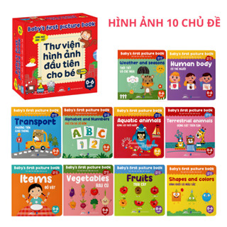 Sách - Thư Viện Hình Ảnh Đầu Tiên Cho Bé - Bộ Hộp 10 Chủ Đề Song Ngữ Việt Anh Cho Bé 0-6 Tuổi
