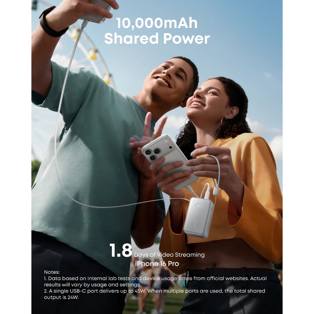 ANKER Nano A1638 Sạc dự phòng 2C1A 45W 10000mah tích hợp cáp Type-C rút gọn 70cm | Bản Quốc tế