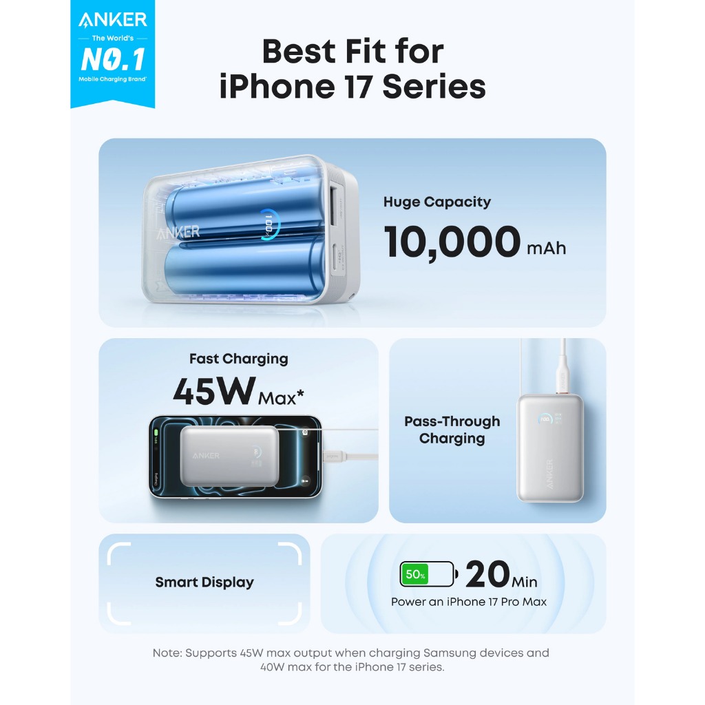 ANKER Nano A1638 Sạc dự phòng 2C1A 45W 10000mah tích hợp cáp Type-C rút gọn 70cm | Bản Quốc tế