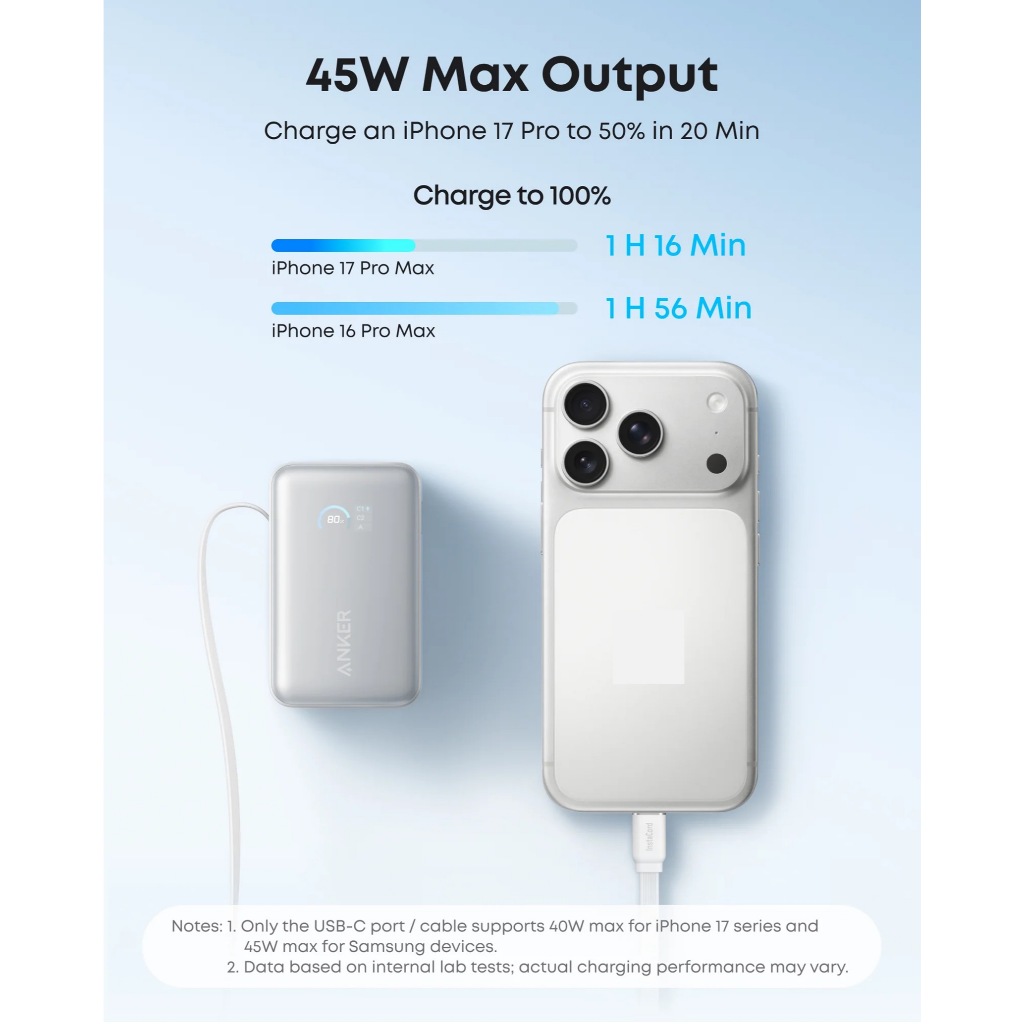 ANKER Nano A1638 Sạc dự phòng 2C1A 45W 10000mah tích hợp cáp Type-C rút gọn 70cm | Bản Quốc tế
