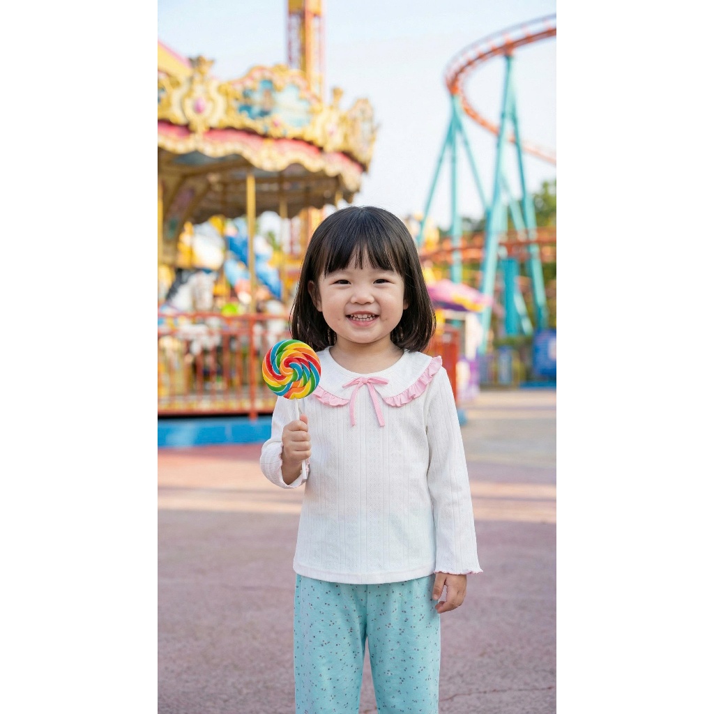 Set bộ dài tay bé gái bánh bèo nơ cổ Miniumbaby mix quần suông, chất cotton mềm thoáng khí SB2521