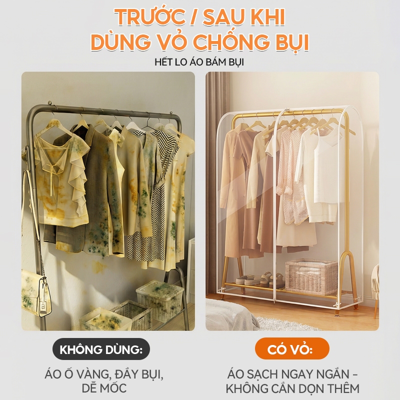 Vỏ Bọc Giá Treo ICON - Thiết Kế Kín & Trong Suốt, Chống Bụi Ẩm Hiệu Quả, Dễ Dàng Quan Sát Quần Áo