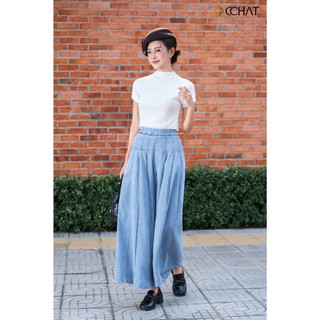 Quần Jean Nữ 𝐂𝐂𝐇𝐀𝐓 Dáng Suông Indigo Xếp Ly Chất Liệu Jeans Cao Cấp 25GDJ2007ST
