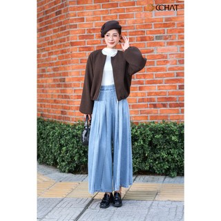 Quần Jean Nữ 𝐂𝐂𝐇𝐀𝐓 Dáng Suông Indigo Xếp Ly Chất Liệu Jeans Cao Cấp 25GDJ2007ST